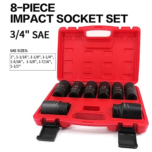 TONYNOL 3/4 Inch Drive Deep Impact Socket Set,6-Point,SAE(1"to 1-1/2"),8 Pcs,Cr-Mo.Heavy Duty Impact Socket Set. - size: 3/4" Drive 8-Piece (1" to 1-1/2")