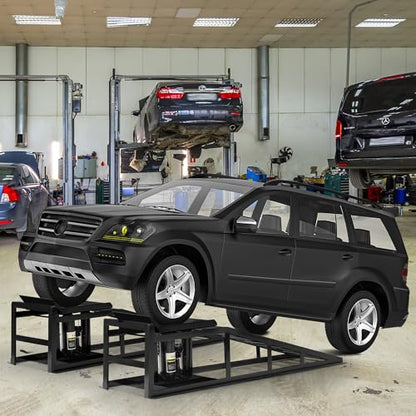 2PCS 5T 11000lbs Hydraulic Car Ramps, Heavy Duty Hydraulic Vehicle Ramps Lift Ramp, Portable Car Ramps for Oil Changes, Car Lifts for Home Garage, Vehicle Auto Garage Repair - color: Black