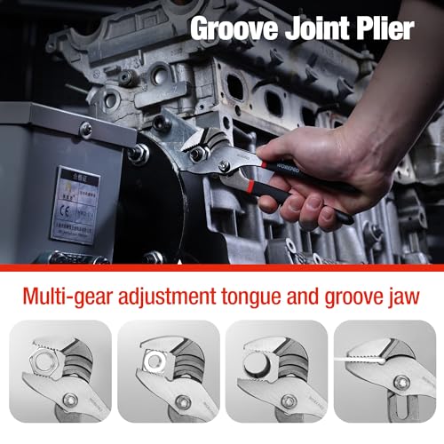 WORKPRO 7-piece Pliers Set, Black | Groove Joint Piler, Long Nose Piler, Slip Joint Piler, Linesman Piler, Diagonal Pliers for DIY & Home Use - color: Red, Black