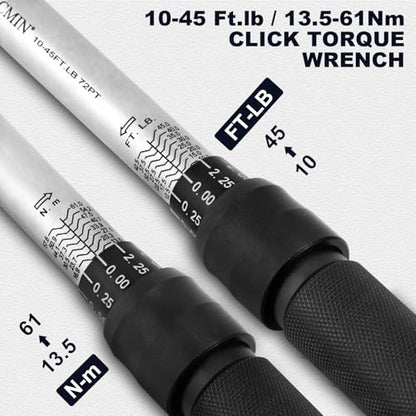 9-Piece Spark Plug Socket Set with 3/8 Inch Drive Click Torque Wrench,72 Tooth 10-45 Ft.Lbs (13.5-61Nm) Torque Wrench Set CR-V Steel Magnetic Swivel Spark Plug Set