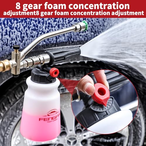 FENG PAI Foam Cannon for Pressure Washer, Car Wash Snow Foam Cannon Lance Pressure Washer Soap Dispenser with Adjustable Thick Foam, 1/4 Quick Connector, 1L - color: Foam Cannon Kits