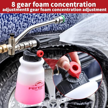 FENG PAI Foam Cannon for Pressure Washer, Car Wash Snow Foam Cannon Lance Pressure Washer Soap Dispenser with Adjustable Thick Foam, 1/4 Quick Connector, 1L - color: Foam Cannon Kits