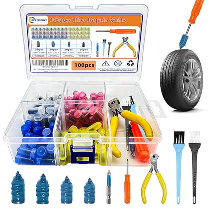 100pcs Tire Repair Rubber Nails Kit With 4 Sizes, Fast Tire Repair Tools, Vacuum Tire Repair Rubber Nail, Spiral Tire Screw Plugs, Tire Repair Kit, Suitable For Cars, Motorcycles, Bicycles And Jeeps