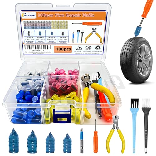 100pcs Tire Repair Rubber Nails Kit With 4 Sizes, Fast Tire Repair Tools, Vacuum Tire Repair Rubber Nail, Spiral Tire Screw Plugs, Tire Repair Kit, Suitable For Cars, Motorcycles, Bicycles And Jeeps