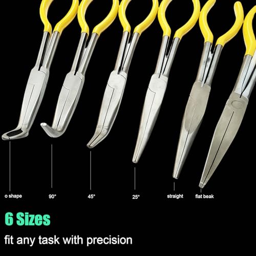 6pcs Long Needle Nose Pliers 11 Inch Extra Long Reach Needle Nose Plier for Narrow Spaces