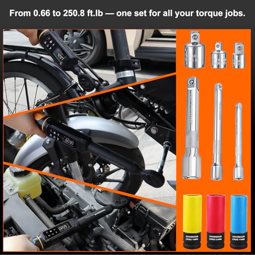 Uharbour Digital Torque Wrench Set, 1/2"&3/8" Torque Wrench Digital with Dual Direction Ratchet, 3.8-250.8 Ft.lb & 0.66-44.29Ft.lbs Range, ±1% Accuracy with Vibration, Buzzer and LED Alert