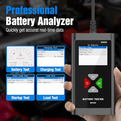 JDIAG Battery Load Tester 6V 12V Car Battery Tester 100-2000CCA Automotive Battery Tester Alternator Analyzer for Standard Test/Cranking/Charging/Loading Test BM580