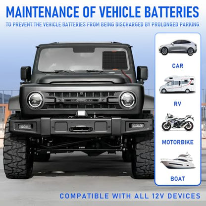 20 Watt 12 V Solar Car Battery Charger & Maintainer | Portable Solar Panel Trickle Chargerr for Car, Boat, Automotive,RV - size: 20W