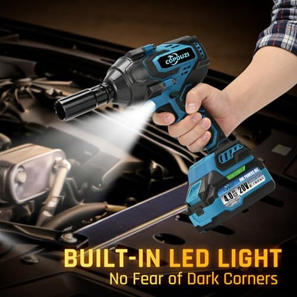 1700Nm 1/2" Cordless Impact Wrench, 1253 Ft-lbs Brushless Impact Gun, 20V High Torque Impact Driver with 2 x 4.0Ah Batteries 6 Sockets & Case, Pistola De Impacto for Home Car Tire Heavy Truck