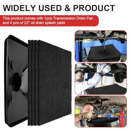17892 Transmission Drain Pan for Lisle and 4 Pcs 22'' Oil Drain Splash Pad | 87031 87032 Large Transmission Fluid Pan Oil Drain Pan Suitable for Lisle Under Car and Most Transmission Drain Funnel