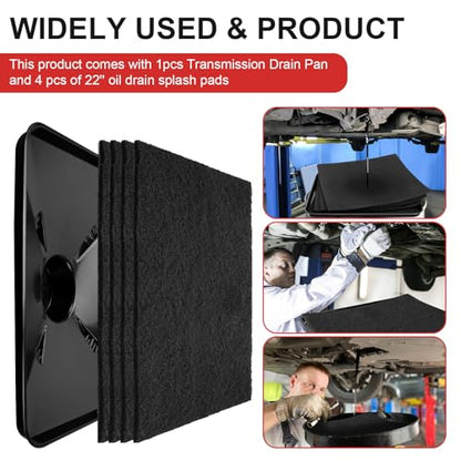 17892 Transmission Drain Pan for Lisle and 4 Pcs 22'' Oil Drain Splash Pad | 87031 87032 Large Transmission Fluid Pan Oil Drain Pan Suitable for Lisle Under Car and Most Transmission Drain Funnel