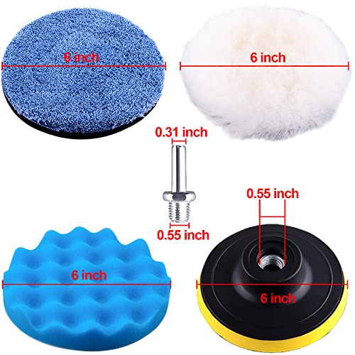 SIQUK 16 Pieces Buffing Pads 6 Inch Car Polishing Pad Kit Foam Polish Pads Wax Buffer Polisher Attachment for Drill - size: 6 Inch
