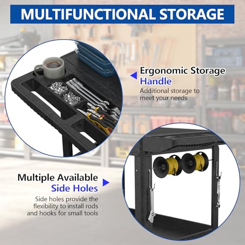 Large Garage Flat Top Utility Cart, Heavy Duty 2 Shelf Tool Cart Service Cart Rolling Push Carts with Ergonomic Handle 5" Swivel Casters - color: Black, size: 46 x 25 Inch