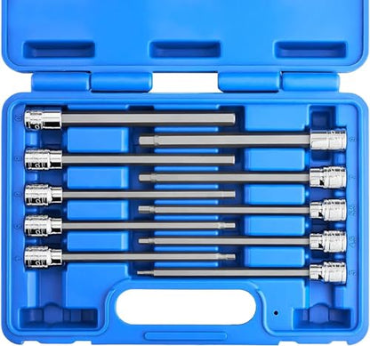 Neiko 10077A 3/8” Drive Metric Extra Long Allen Hex Bit Socket Set | 10 Pieces | Sizes 3mm – 10mm | Shaft Length 6” | Premium S2 Steel Bits | Heavy Duty Cr-V Sockets | Exceeds ANSI Standards - style: Metric