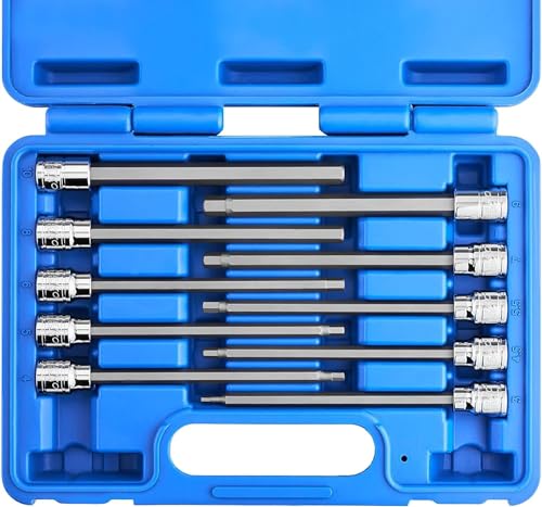 Neiko 10077A 3/8” Drive Metric Extra Long Allen Hex Bit Socket Set | 10 Pieces | Sizes 3mm – 10mm | Shaft Length 6” | Premium S2 Steel Bits | Heavy Duty Cr-V Sockets | Exceeds ANSI Standards - style: Metric