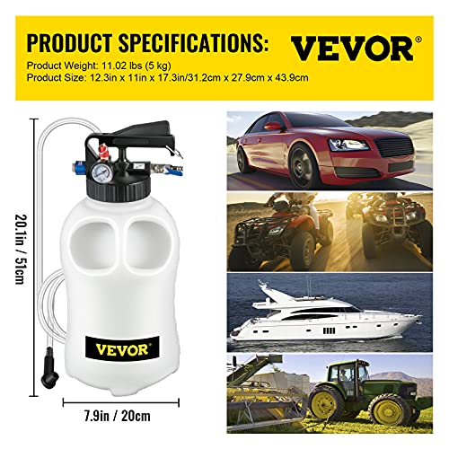 VEVOR Transmission Fluid Pump 2 Way ATF Refill System Dispenser, Oil and Liquid Extractor 10 Liter Large Capacity, Automatic Transmission Fluid Pump Tool Set with 14 Pieces ATF Filler Adapters