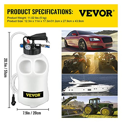 VEVOR Transmission Fluid Pump 2 Way ATF Refill System Dispenser, Oil and Liquid Extractor 10 Liter Large Capacity, Automatic Transmission Fluid Pump Tool Set with 14 Pieces ATF Filler Adapters