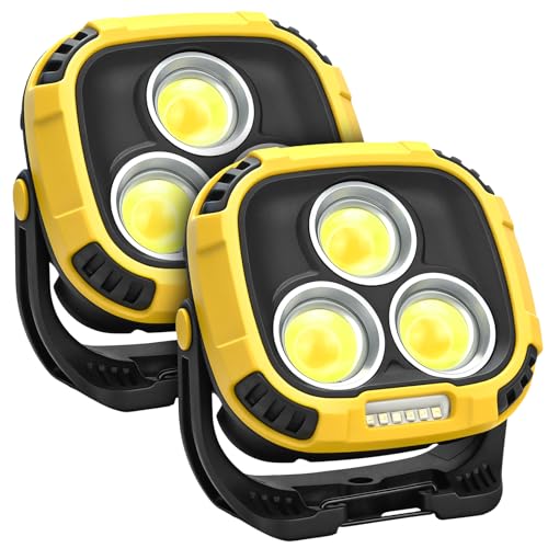 2 Pack Rechargeable Work Light, 4000LM Magnetic LED Work Light | 6000mAh Magnetic Light, IP65 Waterproof, Emergency Flashlight, 30H Runtime, Portable Light for Mechanics, Car Repair(Yellow) - size: 2 Pack
