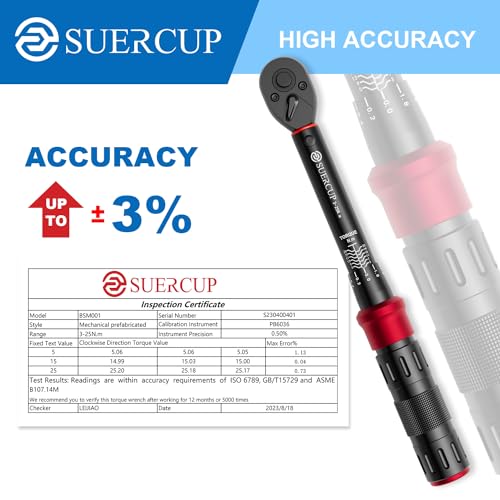 SUERCUP 3-25Nm 1/4-Inch Drive Click Bike Torque Wrench 18 PCS Set | Torque Wrench Set Dual-Direction Adjustable, 72 Tooth, Used for Bicycle Maintenance - size: 1/4" 3-25N.m 18PCS