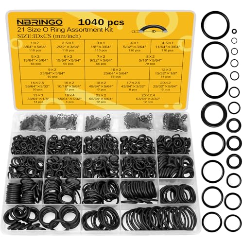 1040 PCS 21 Size O Ring Assortment Kit, Industrial-Grade Nitrile Rubber O-Rings for Automotive Repairs, Kitchen Faucets, Pressure Washers and Assorted Plumbing - Durable & Oil Resistant - style: 1040 PCS O-Rings Kit