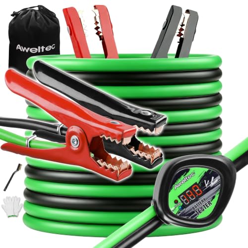 Heavy Duty Jumper Cables,4 Gauge 20 Feet Booster Cable with Reverse & Power Battery Tester, Smart Safety Protector Automotive Wire for Cars Trucks,Carry Bag,Safety Gloves,Iron Brush - size: Protector 4GA 20FT