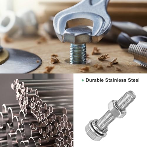 M METERXITY 10-Pack Hex Head Screw Bolt with Nuts Flat & Lock Washers M5x25mm Stainless Steel Bolts and Nuts Kit Fully Threaded Metric Bolt Assortment for Equipment/Machinery - size: M5x25mm