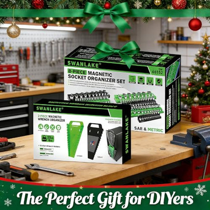 10-Piece Magnetic Socket and Wrench Organizer Set, 1/4", 3/8", 1/2" Drive Metric SAE Socket Organizer, Magnetic Wrench Holder 30 Slots Total, Tool Box Organizers (Sockets Wrenches not Included) - style: 10PCS Organizer Set