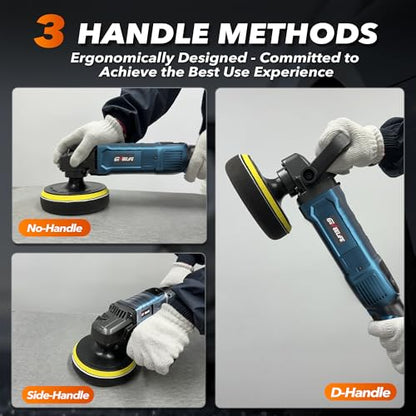 GEVEELIFE Buffer Polisher, 6 Inch/7 Inch 1600W Rotary Car Buffer Polisher Waxer, 7 Variable Speed 1000-3500 RPM, Detachable Handle for Car, Boat Sanding, Polishing, Waxing - color: Blue