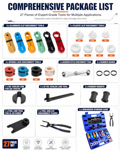 SGT 27pc Master Quick Disconnect Tool Kit, Fuel Line Disconnect Tool Set with Fuel and AC Disconnect Pliers,Fuel Line Removal Tool Set for AC Fuel Line System
