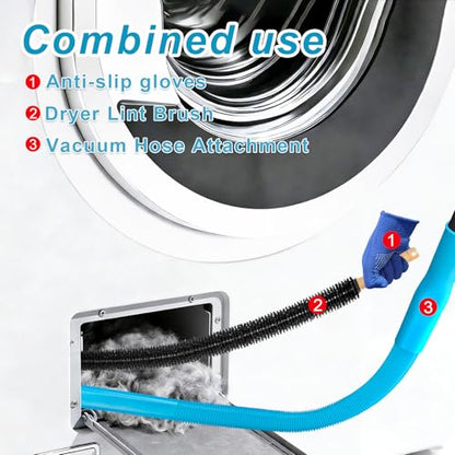 3PCS Upgraded Dryer Vent Cleaner Kit: Universal Vacuum Hose Attachment for Lint Removal Fits All Vacuums Cleaner Vacuum Hose With Brush Lint Brush Gloves - color: Blue Black