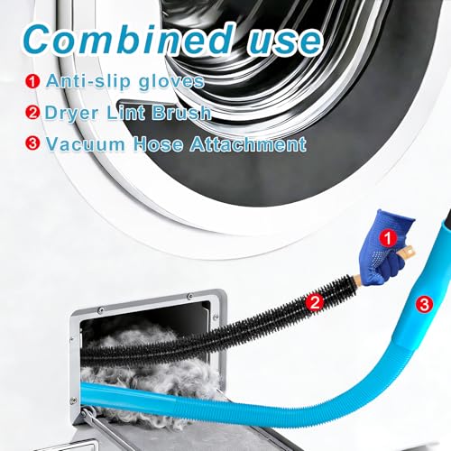 3PCS Upgraded Dryer Vent Cleaner Kit: Universal Vacuum Hose Attachment for Lint Removal Fits All Vacuums Cleaner Vacuum Hose With Brush Lint Brush Gloves - color: Blue Black
