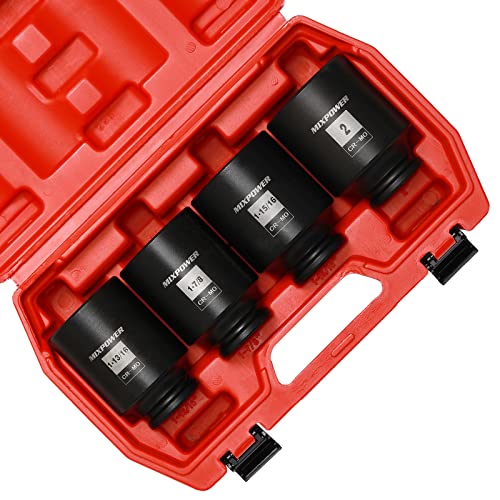 MIXPOWER 1/2-Inch Drive Deep Impact Socket Set, Inch, Cr-Mo, 6 Point, 1-13/16",1-7/8", 1-15/16", 2", 4-Pieces 1/2" Dr. Spindle Axle Nut Impact Socket Set, Impact Grade - size: Deep