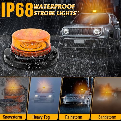 Remote Control Beacon Light, Rechargeable Wireless Amber Flashing Lights with Magnetic,15 Modes, High Low Brightness for Snowplow Tow Work Trucks Tractor - color: Amber