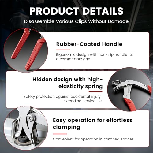 Car Clip Pliers, Professional Auto Trim Removal Tool Ergonomic Panel Clip Pliers for Automotive Plastic Fasteners, Push Pin & Door Clip Removal, Rust-Resistant Alloy Steel for Damage-Free Disassembly - color: Red