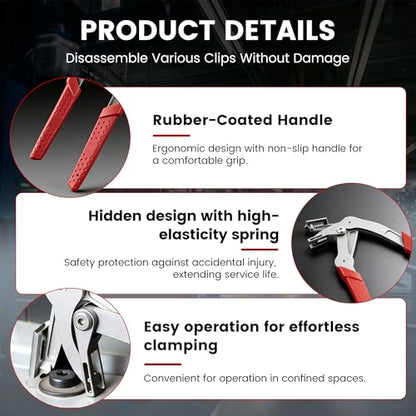 Car Clip Pliers, Professional Auto Trim Removal Tool Ergonomic Panel Clip Pliers for Automotive Plastic Fasteners, Push Pin & Door Clip Removal, Rust-Resistant Alloy Steel for Damage-Free Disassembly - color: Red