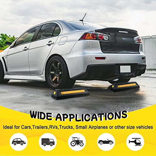 Car Stoppers for Garage, 2 Pack Heavy Duty Rubber Parking Stopper with Expansion Bolts, Reflective Garage Wheel Stop Parking Aid for Cars, SUVs, Trucks