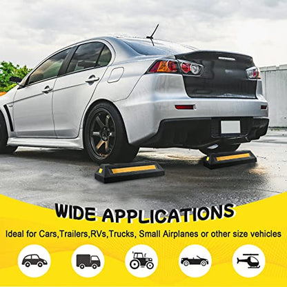 Car Stoppers for Garage, 2 Pack Heavy Duty Rubber Parking Stopper with Expansion Bolts, Reflective Garage Wheel Stop Parking Aid for Cars, SUVs, Trucks
