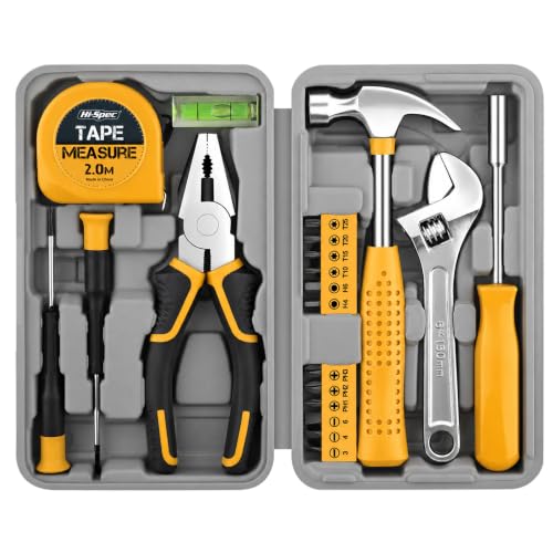 Hi-Spec Tool Kit Yellow 20pc. Small Tool Kit for Home DIY & Office Repairs. Compact and Lightweight Essential Tools in a Portable Book-Sized case. - color: Light Yellow