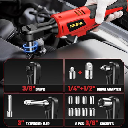 3/8" Cordless Ratchet Wrench for Milwaukee M18 18V Battery - 75Ft-Lbs Brushless Motor Electric Ratchet Set with 0-300RPM Variable Speed,8 Sockets,1/4" and 1/2" Adapters,3" Extension Bar(Tool Only)
