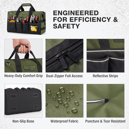 HISEA Heavy Duty Tool Bag 20 Pockets, 16-Inch Portable Tool Box Organizer | Waterproof, Wide Mouth, Large Storage Toolbag for Electrician, Tradesman, with Adjustable Shoulder Strap, Soft Handle