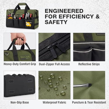 HISEA Heavy Duty Tool Bag 20 Pockets, 16-Inch Portable Tool Box Organizer | Waterproof, Wide Mouth, Large Storage Toolbag for Electrician, Tradesman, with Adjustable Shoulder Strap, Soft Handle