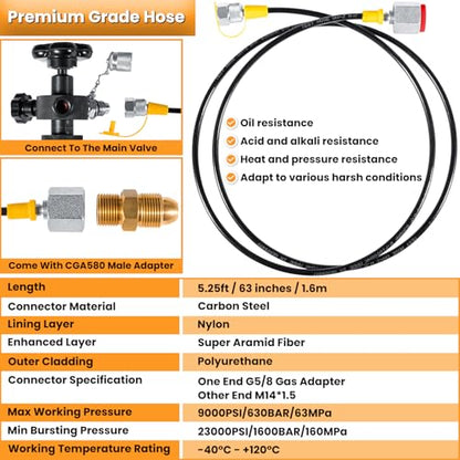 GK-01 Hydraulic Accumulator Nitrogen Charging System Nitrogen Fill Kit Pressure Test Gauge Kit Gas Charging Tool 3 Gauge 7 Couplings Gas Hose Main Valve CGA580 Adapter 100/250/400Bar 1500/4000/6000PSI - style: 3 Gauges 7 Test Couplings