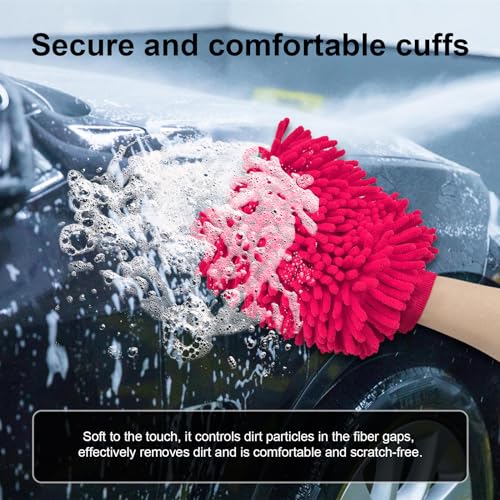 Ziciner Premium Microfiber Wash Mitt, Soft Scratch-Free Double-Sided Chenille Washing Gloves Perfect for Car Washing and Detailing (Pink, Large) - color: Pink