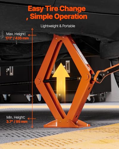 VEVOR Scissor Jack, 2.5 Ton/5512 lbs Scissor Car Jack with 3.7"-17.1" Lifting Range, Heavy Duty Tire Changing Kit, Includes Ratchet Wrench, Lug Wrench & Socket, Fits Most Cars Trucks Sedans SUV MPV