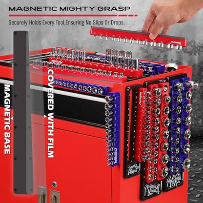 Magnetic Socket Holder Organizer Set: 6-Piece Detachable 1/2 3/8 1/4 Drive Sockets Storage Tray Magnetic Socket Organizer Tool Box Drawer Tool Box Organizers Storage Metric SAE (Sockets Not Included) - style: 6-Piece Trays w/ Base (Holds 143)