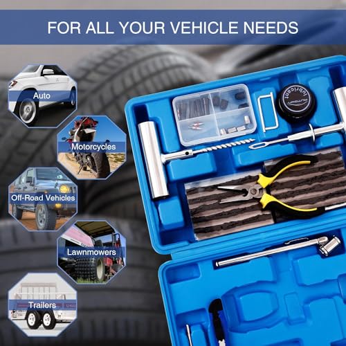 AUTOWN Flat Tire Repair Kit 68pcs 2-Pack, Tire Plug Kit to Fix Punctures | Universal Tire Repair Patch Tools with Case, Emergency Kits for Car, Motorcycle, Truck, ATV, RV, SUV, Tractor, Trailer - size: 68pcs 2-Pack
