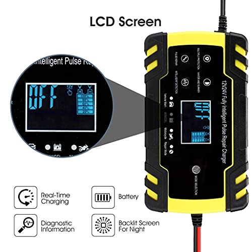 Smart Battery Charger Maintainer for Car, 110-240V(Input) 12V/8A 24V/4A (Output) Automotive Battery Charger with LCD Digital Display for Truck AGM Motorcycle Charger or Repair