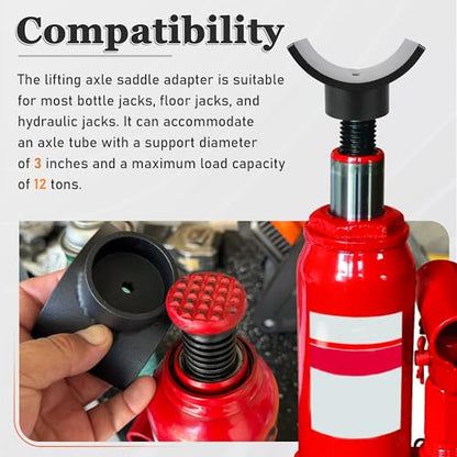 Bottle Jack Axle Adapter Lifting Saddle, Heavy Duty Steel Axle Cradle Compatible with 3", 4" Round Axles Tubes & Dana 60/70/80 Hydraulic Jack for RV, Truck, Trailer & Off-Road Use, 4 Inchs - size: 4 INCH