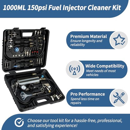 1000ML 150psi Fuel Injector Cleaner Kit Fuel System Cleaner Kit Non-dismantle Fuel Injector Cleaner Tester Fuel Injection Cleaning Auto Gasoline