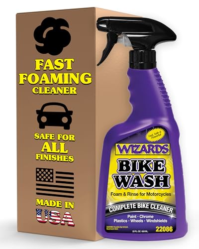 Wizards Motorcycle Bike Wash - Engines, Paint, Chrome & Plastics - 22 oz | pH-Controlled, No Caustic Soda, Acids, or Bleach, Rinses Spot-Free on Rubber and Windshield, for Dirtbike and Street Riders - size: 22 Fl Oz (Pack of 1)